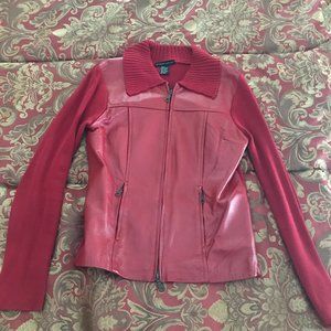 Maurice Sasson, Red Faux Leather, Sweater Jacket